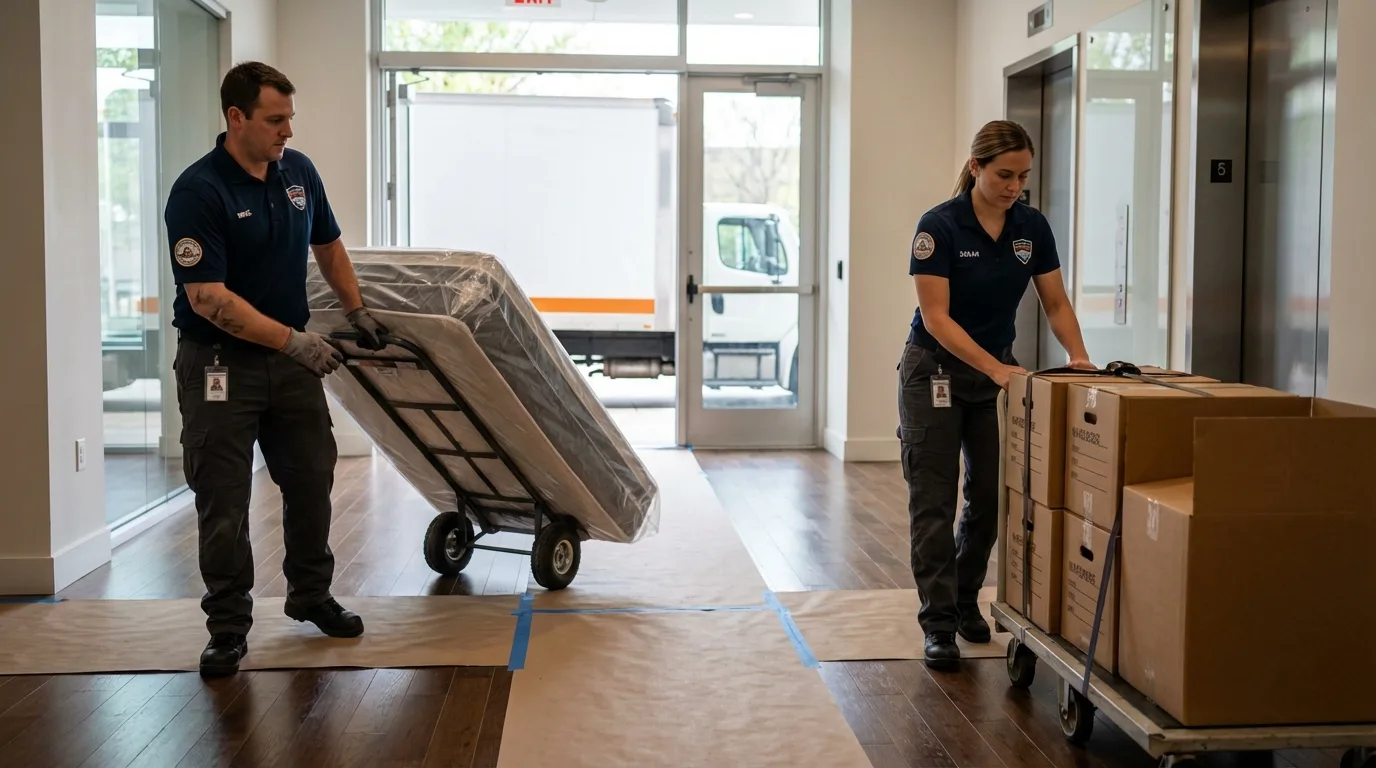Professional apartment movers loading elevator in Silver Creek, NY
